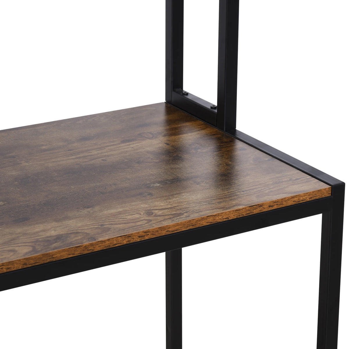 Industrial L-Shaped Work Desk with Storage Shelf, Steel Frame, Adjustable Feet