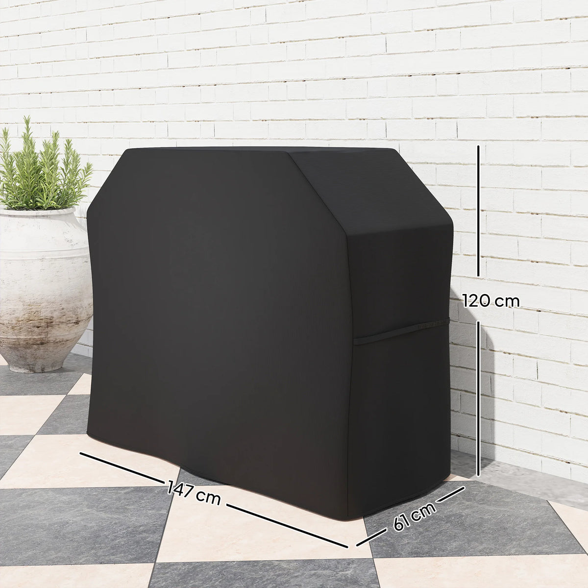 BBQ Cover for Rectangular Gas Grills 147x61x120cm 420D Oxford PU Coated with Drawstring and Hook Loop Black