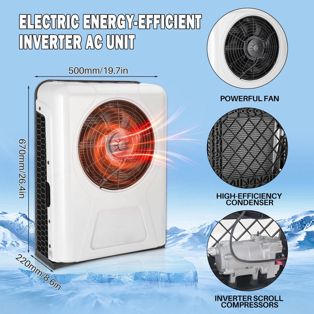 10500 BTU 12V Parking Air Conditioner Split Type for Truck Van Campervan Tractor RV Cab Rooftop or Wall Mount