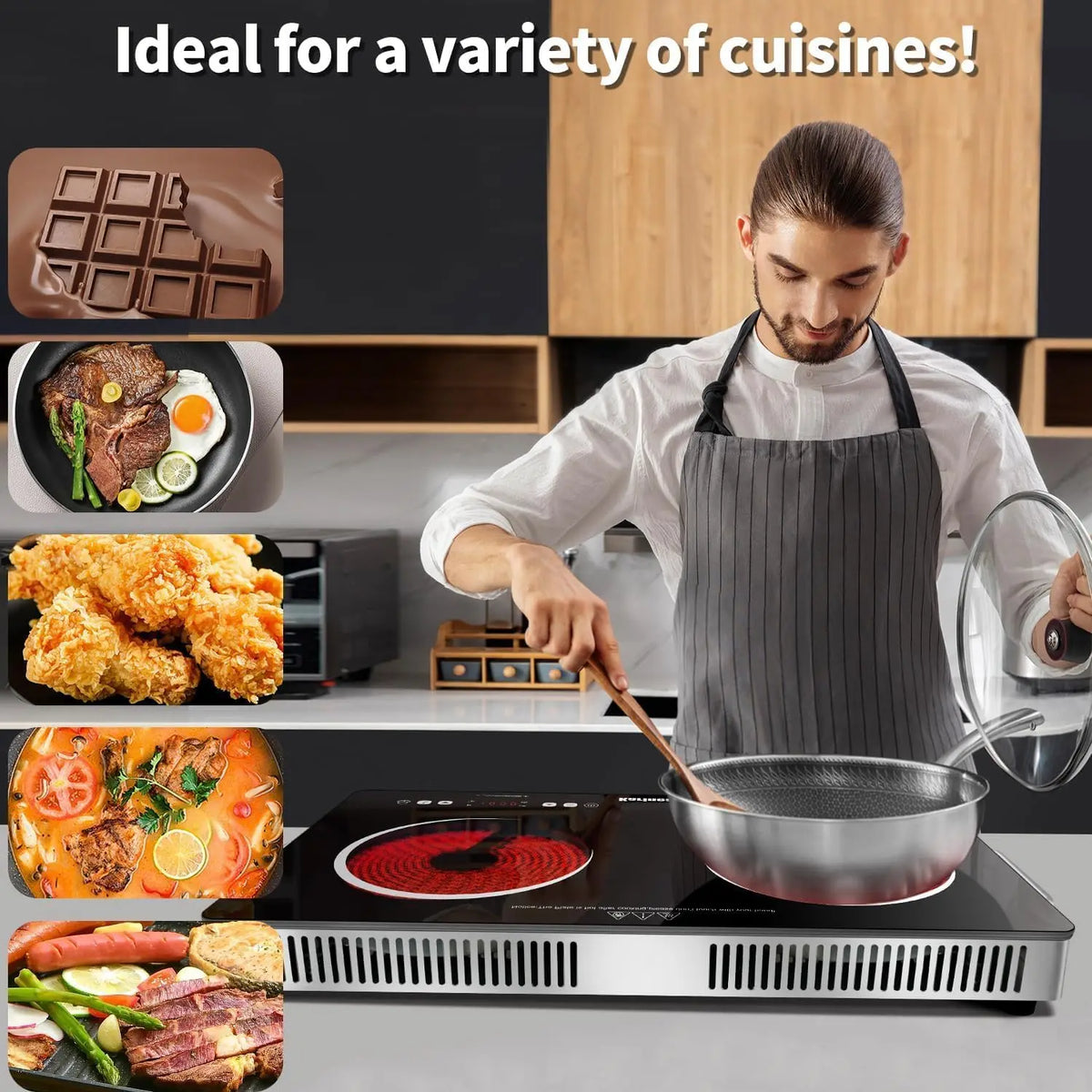 2 Zone Ceramic Hob 3200W Electric Cooktop with Safety Lock Touch Control Plug In