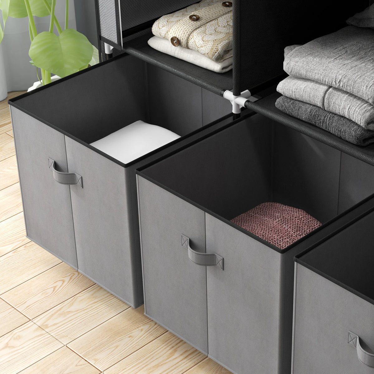 Portable Wardrobe with 5 Shelves, 3 Fabric Drawers and 2 Hanging Rails