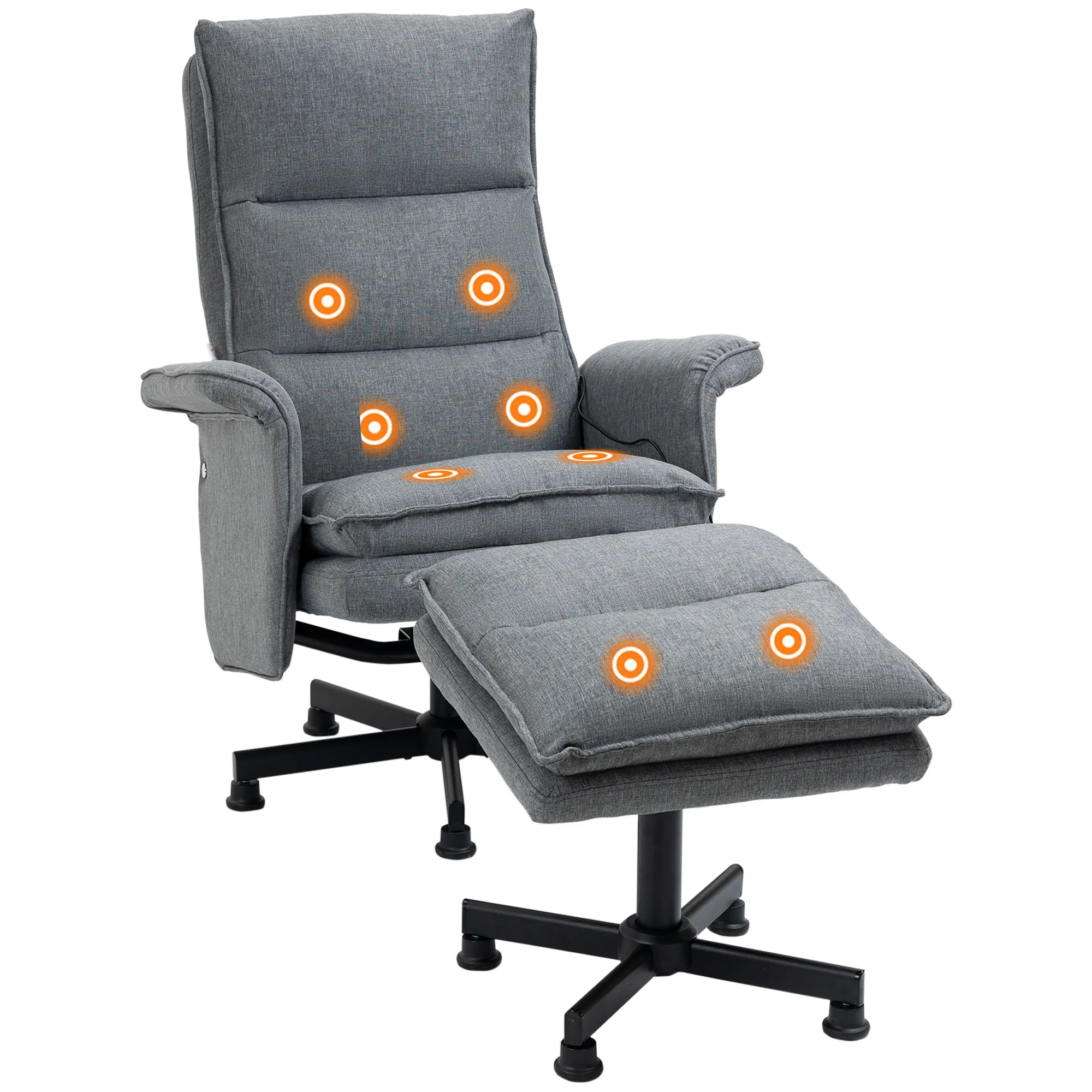 Grey Swivel Massage Recliner Chair with Footstool | 8 Massage Points 5 Modes 135° Reclining Armchair