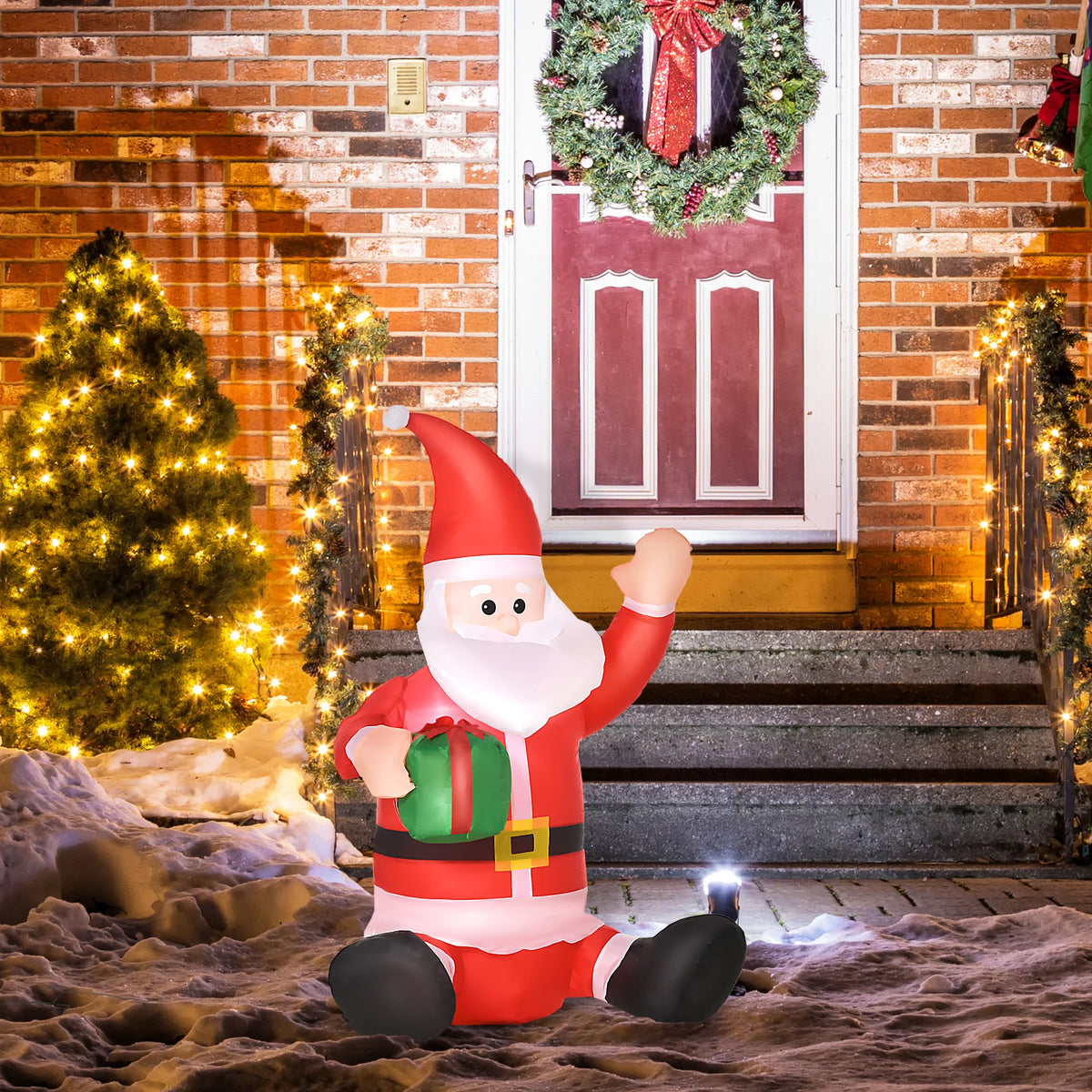 4ft LED Lighted Inflatable Santa Claus w/ Gift Box Christmas Decoration Outdoor