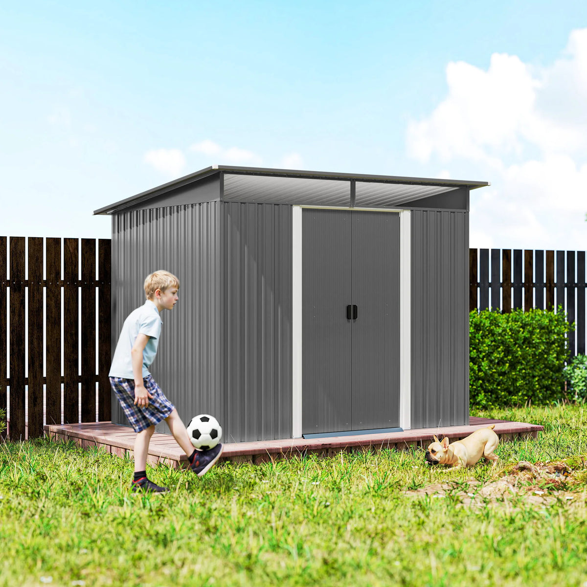 9 x 6.5ft Metal Garden Shed with Double Sliding Doors and Vents, Grey