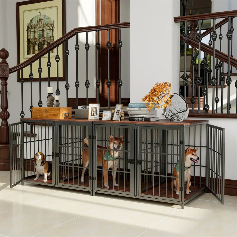 BORWART Ultra Thicken Dog Crate 90x62x68.5cm Removable Divider 4 Doors for 2 Small Dogs or 1 Medium Large