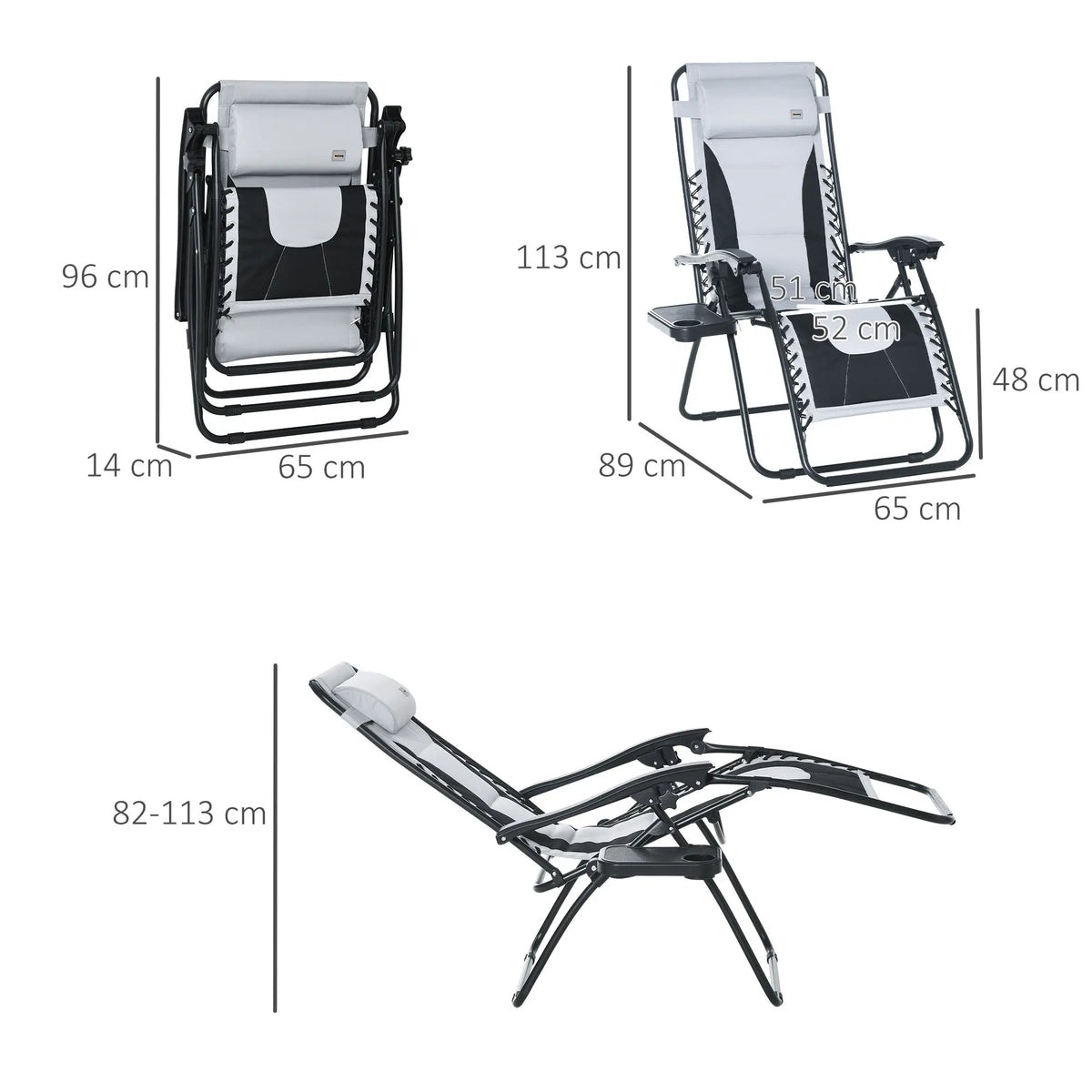 Zero Gravity Lounger Folding Recliner Chair with Cup Holder, Grey