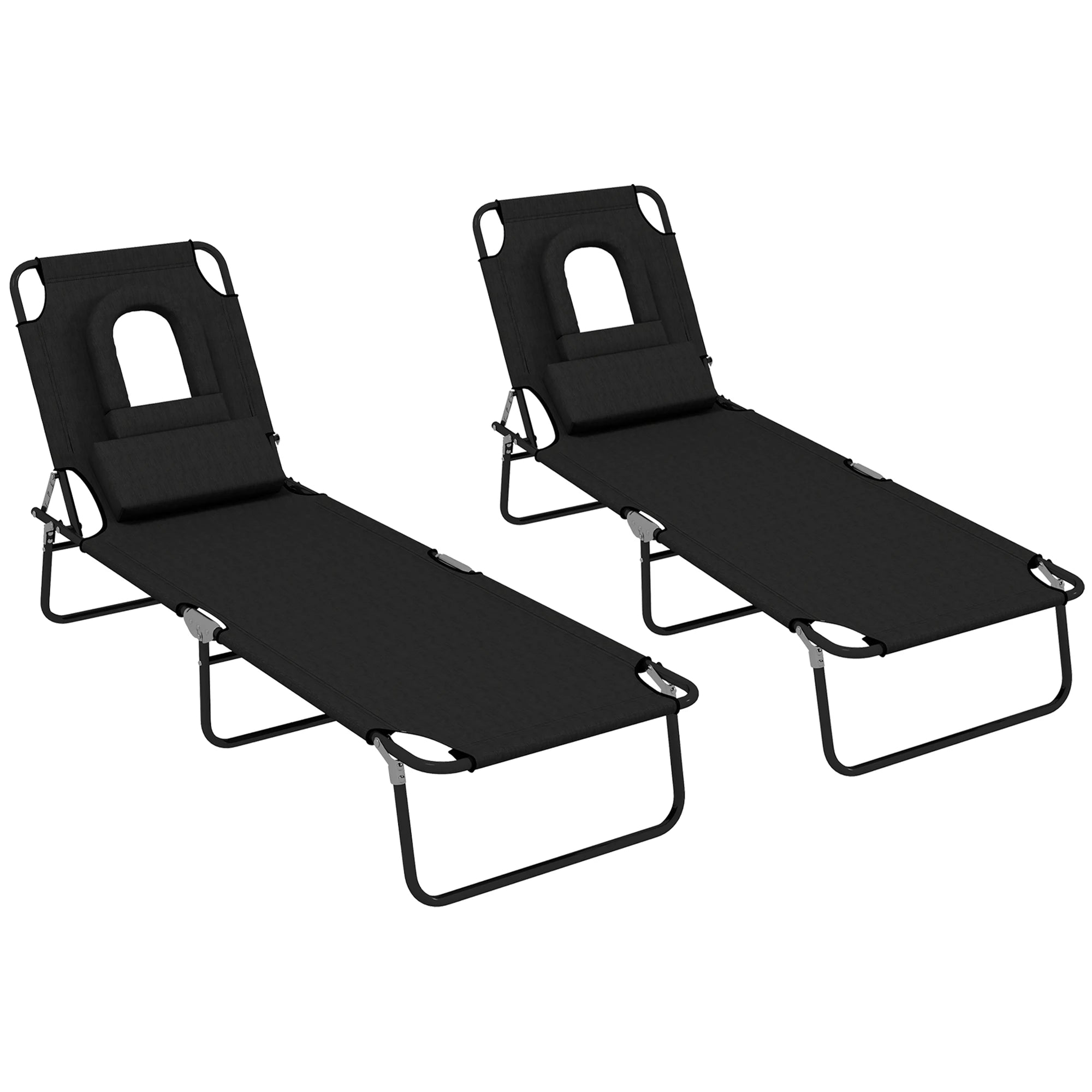 Set of 2 Foldable Sun Loungers Adjustable Reclining Garden Chairs with Pillow