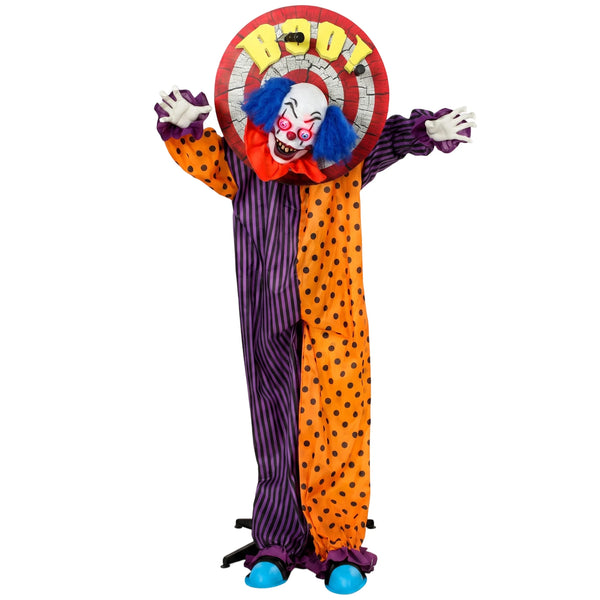 Life size animated clown 167cm with bright blue hair