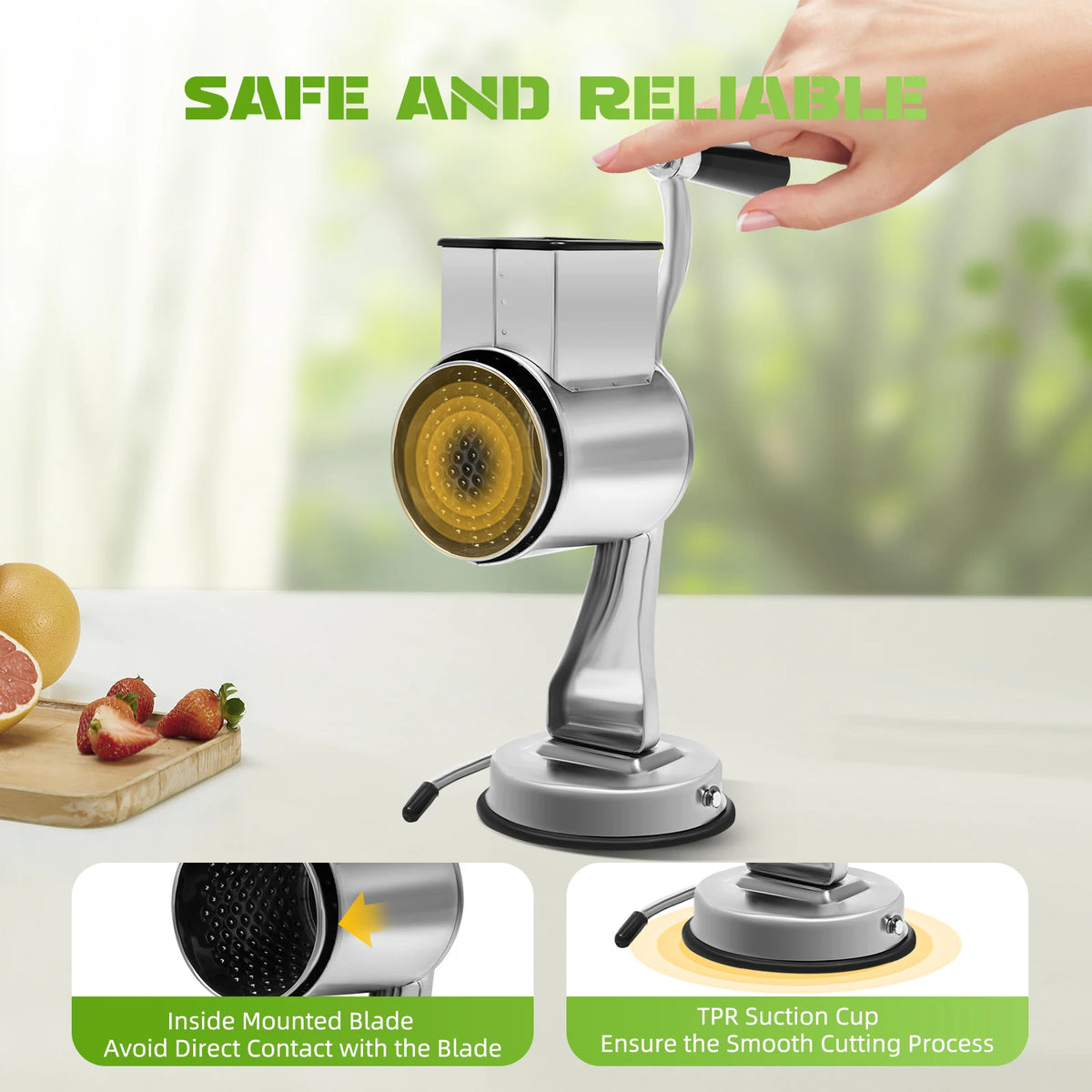Rotary Cheese Grater with 5 Blades Manual Vegetable Slicer Nut Grinder Kitchen Tool
