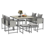 Outsunny 9-Piece Garden Dining Set | 8-Seater Cube Outdoor Furniture with Cushions & Footstools