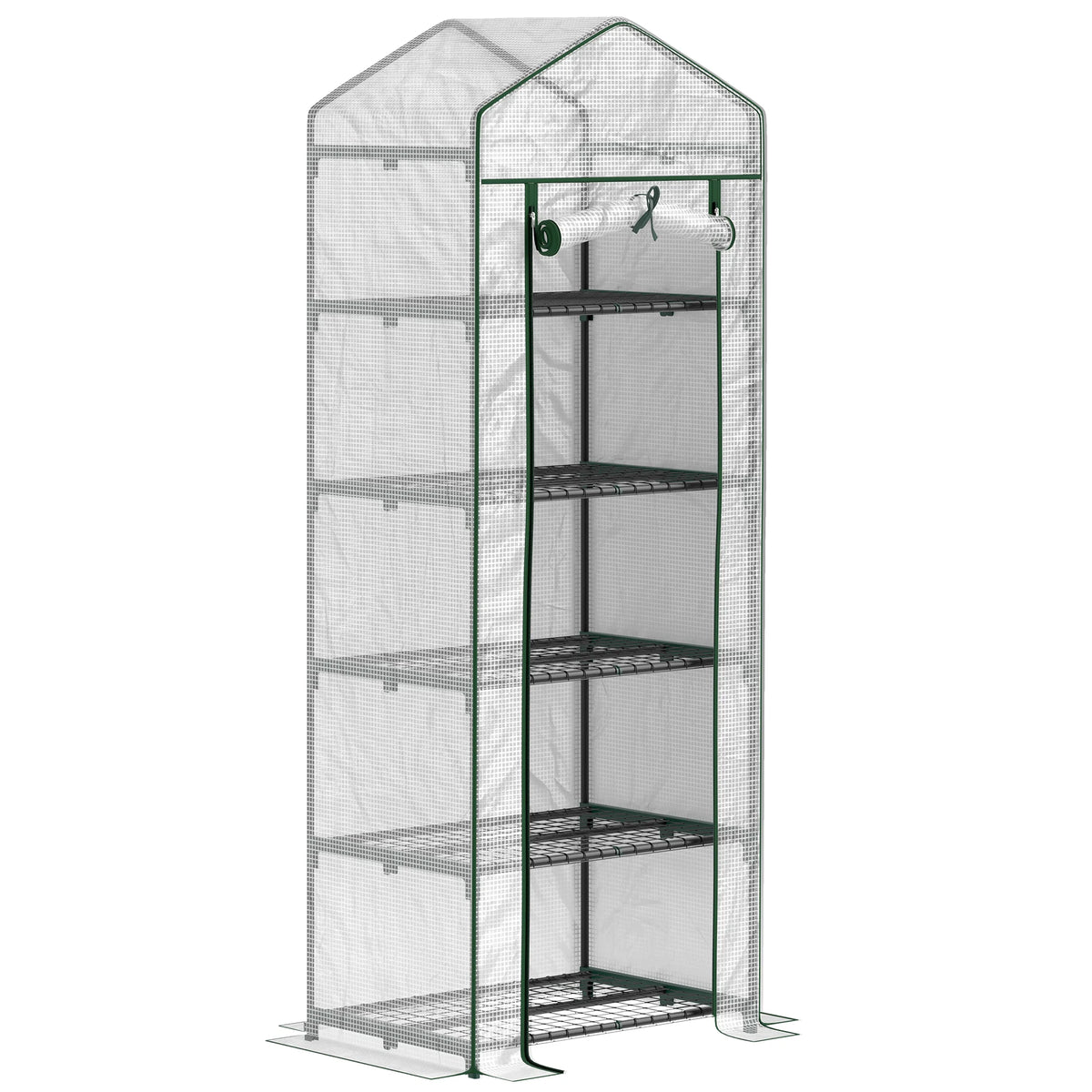 Portable Mini Greenhouse with 5 Wire Shelves and Roll-Up Door, 193cm