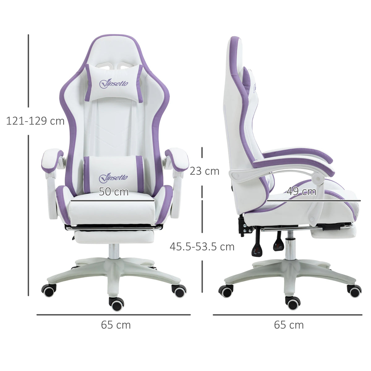 Racing Style Gaming Chair Reclines to 135 Degrees with Pull Out Footrest Head and Lumbar Pillows 45.5-53.5cm