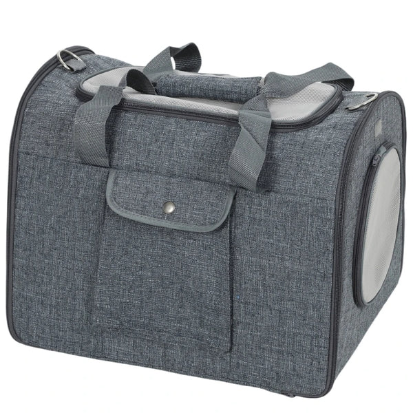 Soft Sided Cat Carrier Bag Foldable Pet Carrier with Shoulder Strap and Removable Mat Up to 10kg Dark Grey