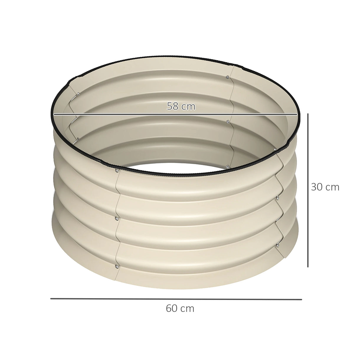 Set of 2 Round Steel Raised Garden Planters with Safety Edging, Cream White
