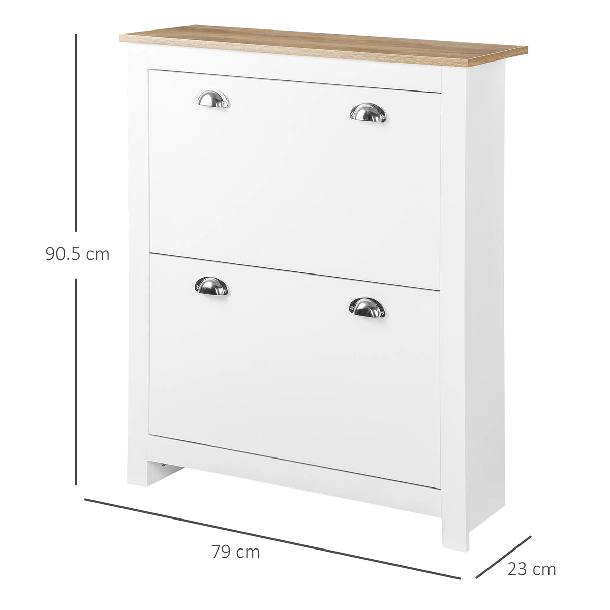 Narrow Shoe Cabinet with 2 Tipping Drawers for 12 Pairs up to UK Size 10 Adjustable Shelves Flat Top White