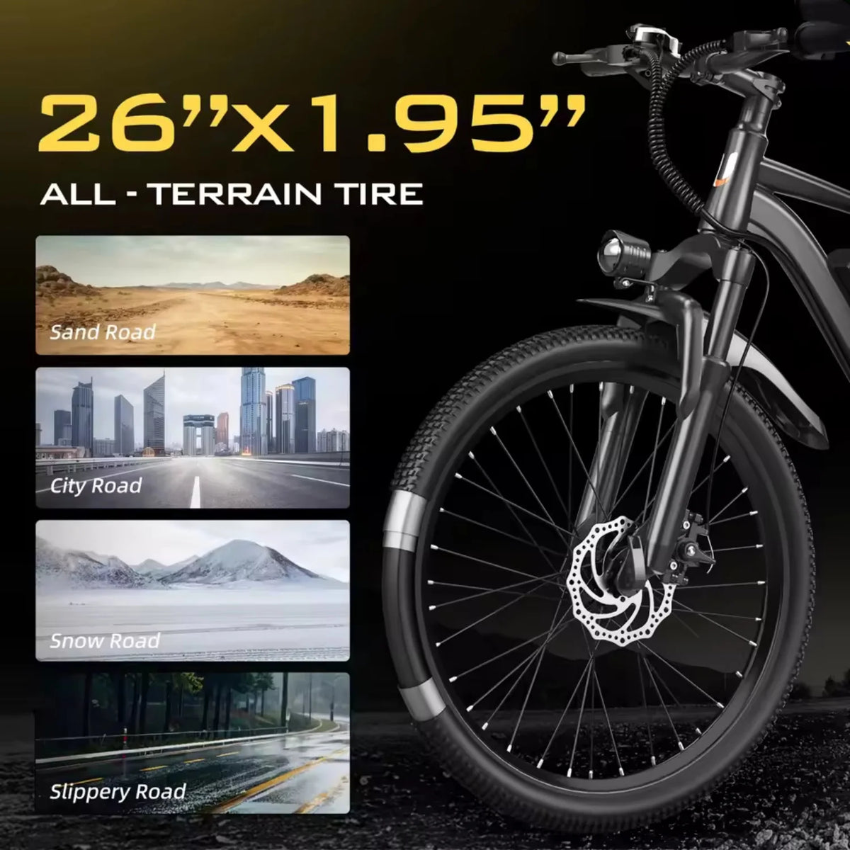 26 Inch Trail Electric Mountain Bike with 250W Pedal Assist Motor and 36V Removable Battery
