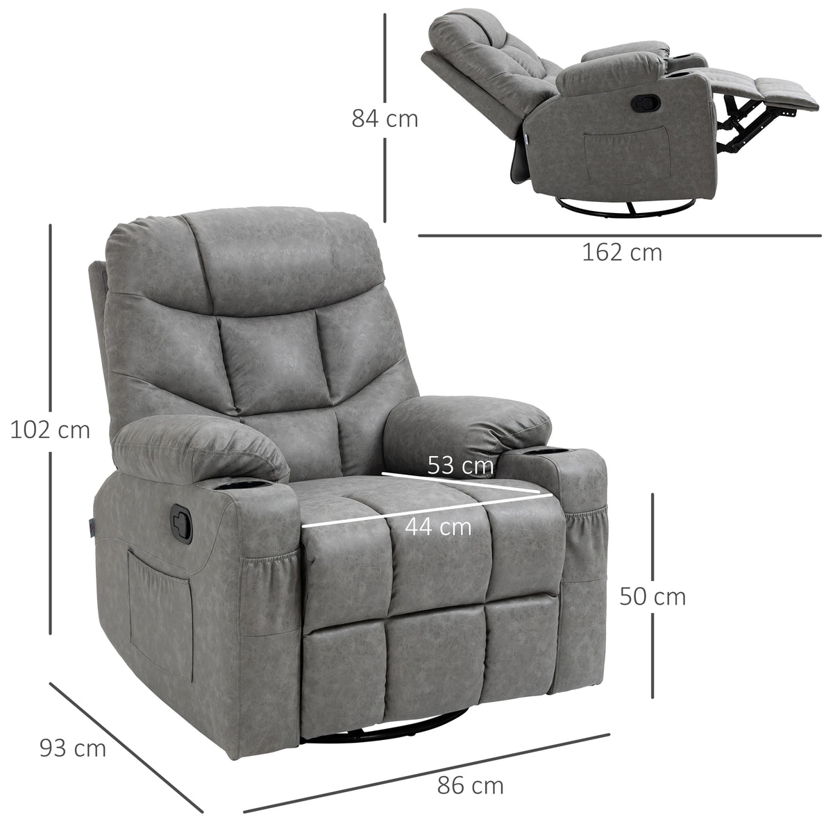 Manual Recliner Chair with Footrest, Cup Holder, Swivel Base