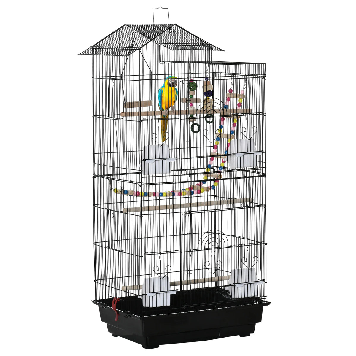 Tall Metal Bird Cage for Budgies and Finches with Accessories and Handle, Black