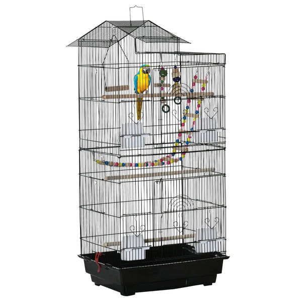 Tall Metal Bird Cage for Budgies and Finches with Accessories and Handle, Black