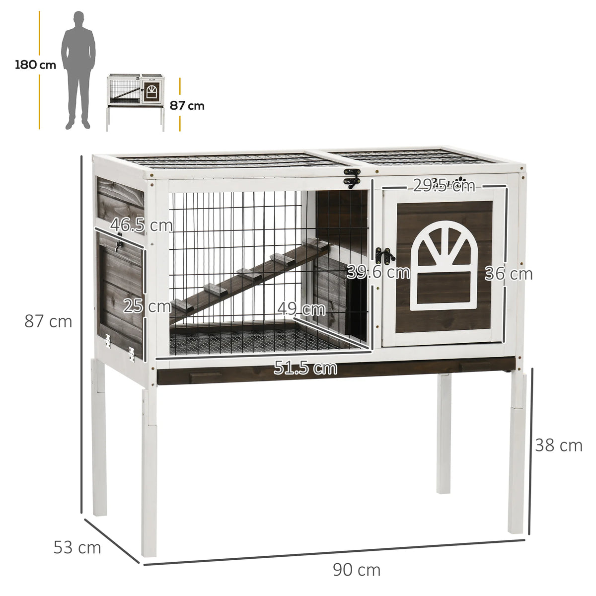 Wooden Rabbit Hutch with Openable Roof Removable Legs Steel Wire Run Ladder and Removable Tray