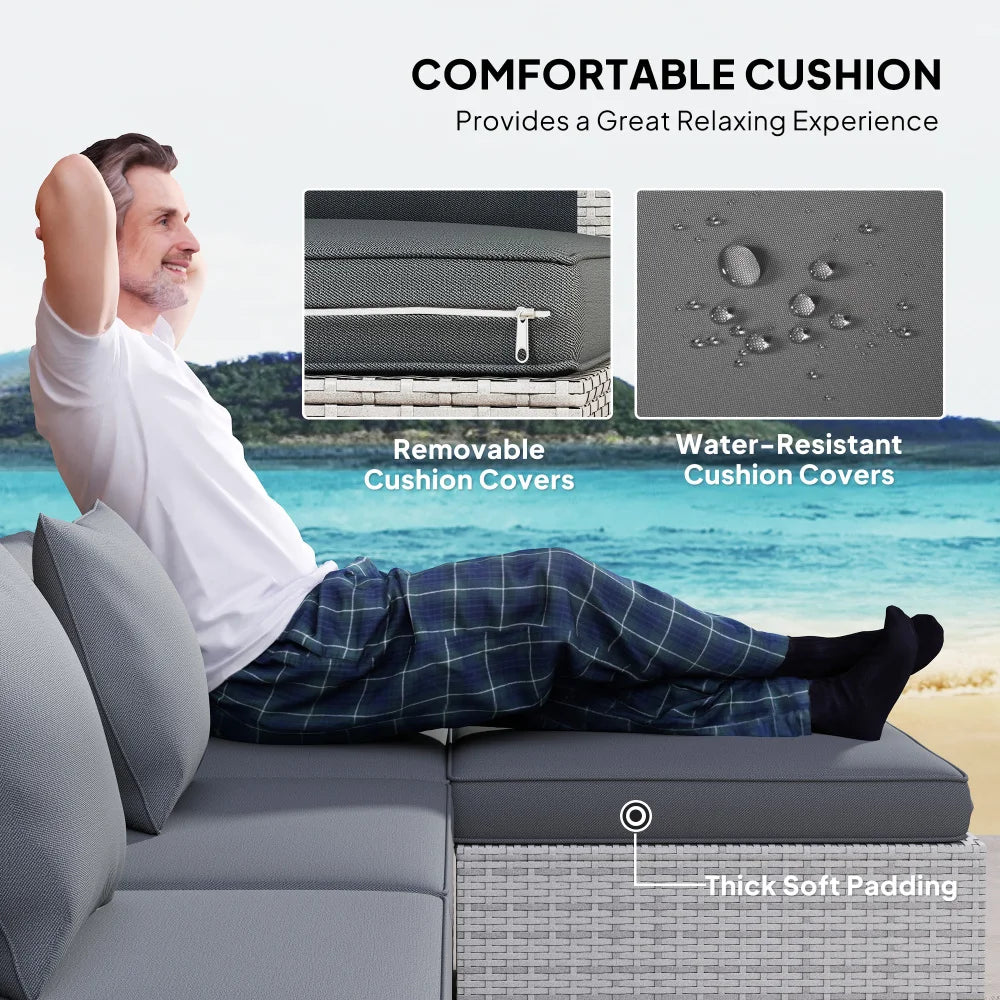 6-Piece Rattan Corner Sofa Set, Mixed Grey