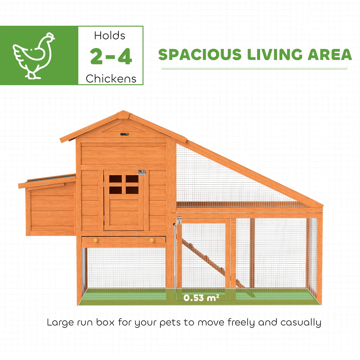 Wooden Chicken Coop 179x67x115cm with Nesting Box 2 Perches Run Ramp and Slide Out Tray Fir Wood Orange