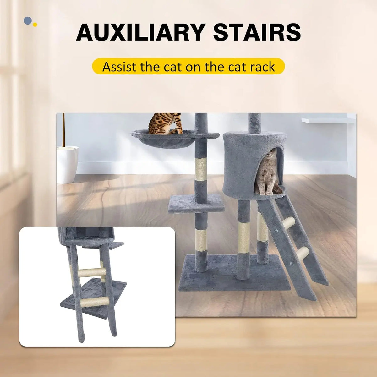 DayPlus 140cm Cat Tree Tower Scratching Post Hammock Cat House Indoor Outdoor Grey