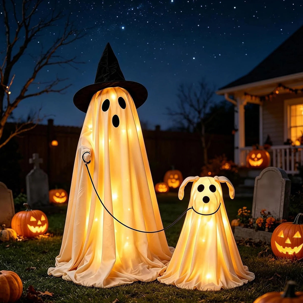 LED Light-Up Ghost & Dog Halloween Decoration Set