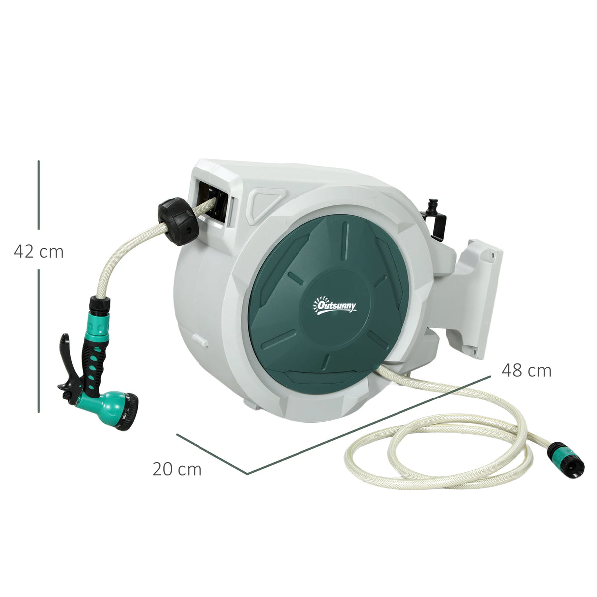 Retractable Hose Reel, Wall Mounted with Lock, Auto Rewind, Light Grey