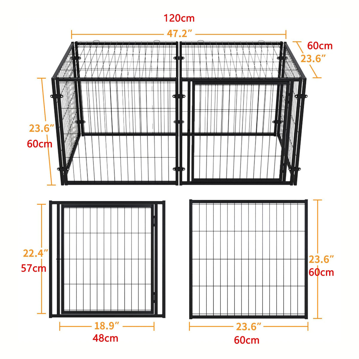 Metal Dog Crate 48x24x24in Rust Proof Bite Proof Playpen for Medium Large Dogs Indoor Outdoor