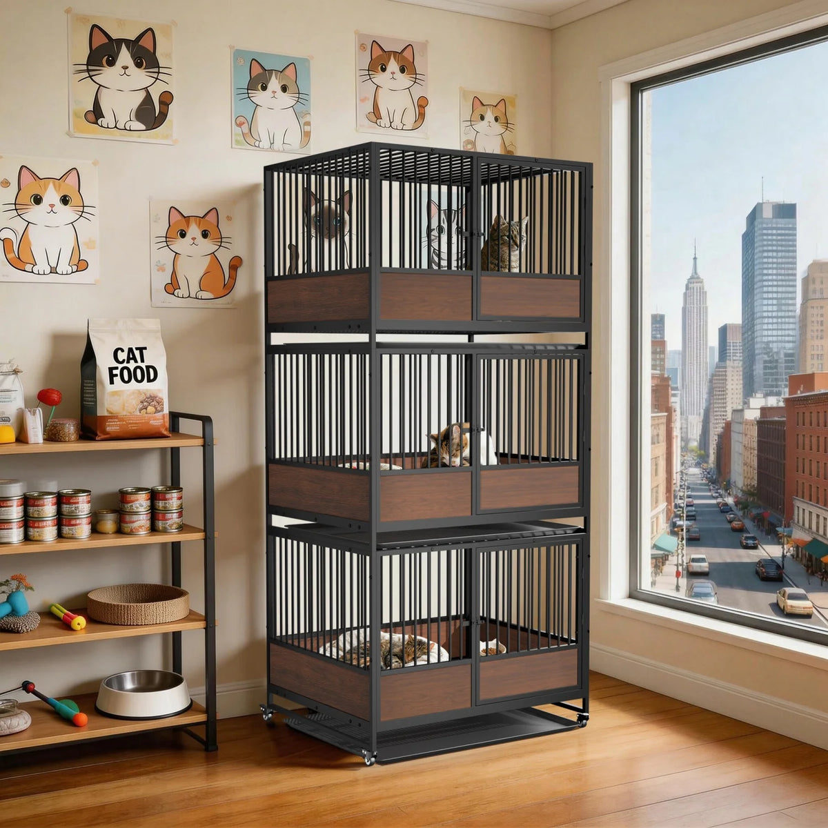 BINGOPAW Heavy Duty Dog Cat Crate Cage Kennel Stackable 2 in 1 Removable Tray Rolling Wheels