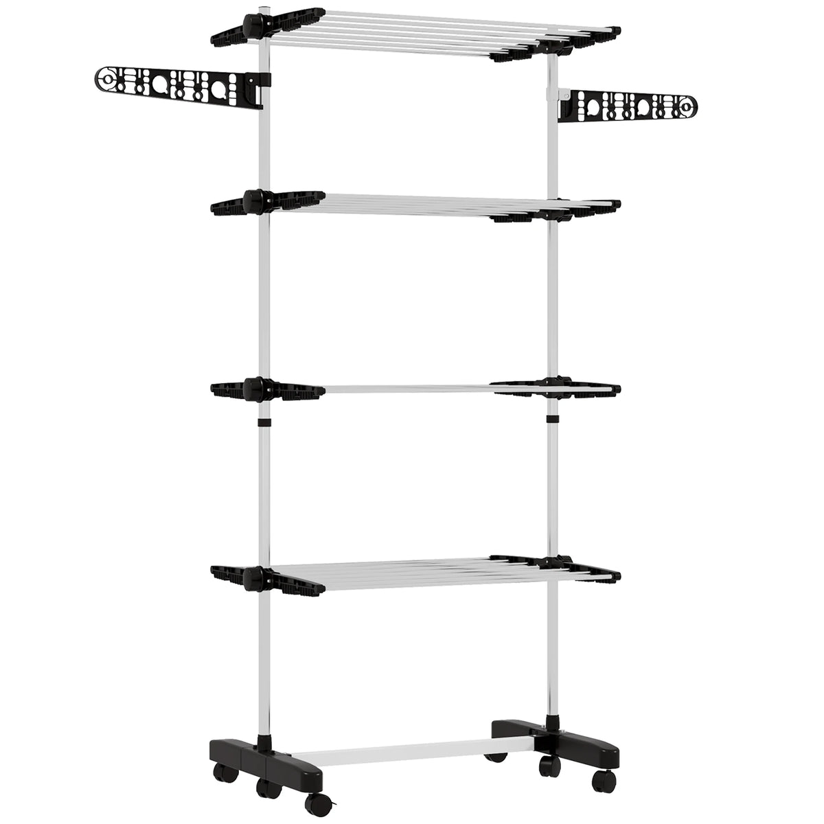 4-Tier Stainless Steel Clothes Airer with Wheels, Folding Drying Rack
