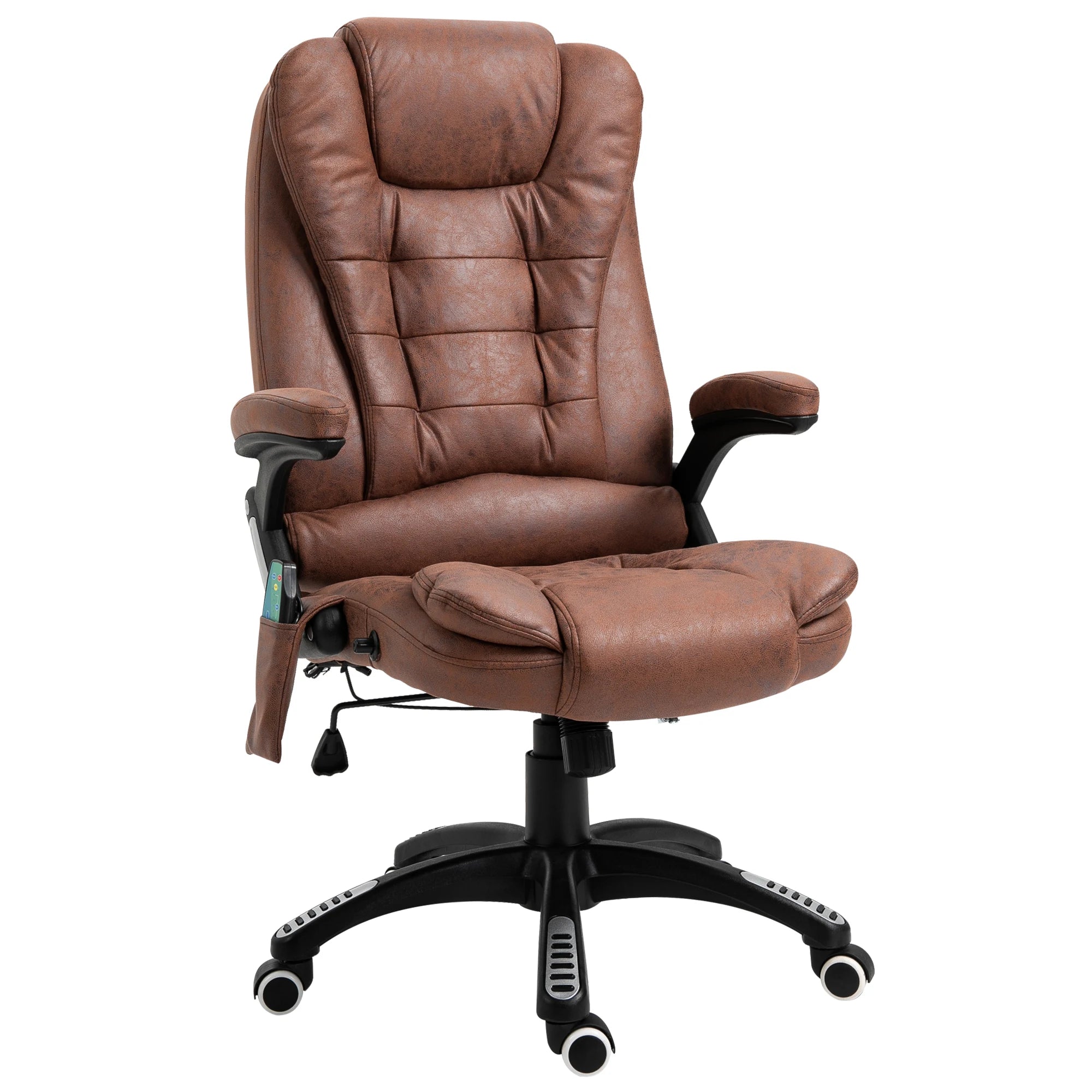 Brown Microfiber Massage Office Chair with 6 Massage Points and Heat | 360° Swivel Reclining Executive Chair