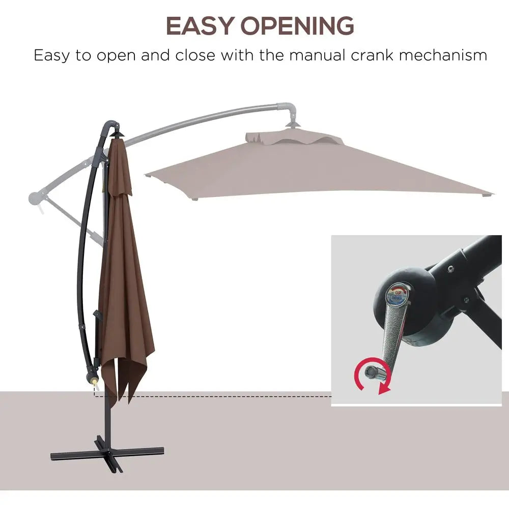 3x2m Cantilever Parasol with Cross Base, Banana Parasol with Crank Handle and 6 Ribs, Rectangular Hanging Patio Umbrella for Outdoor Use