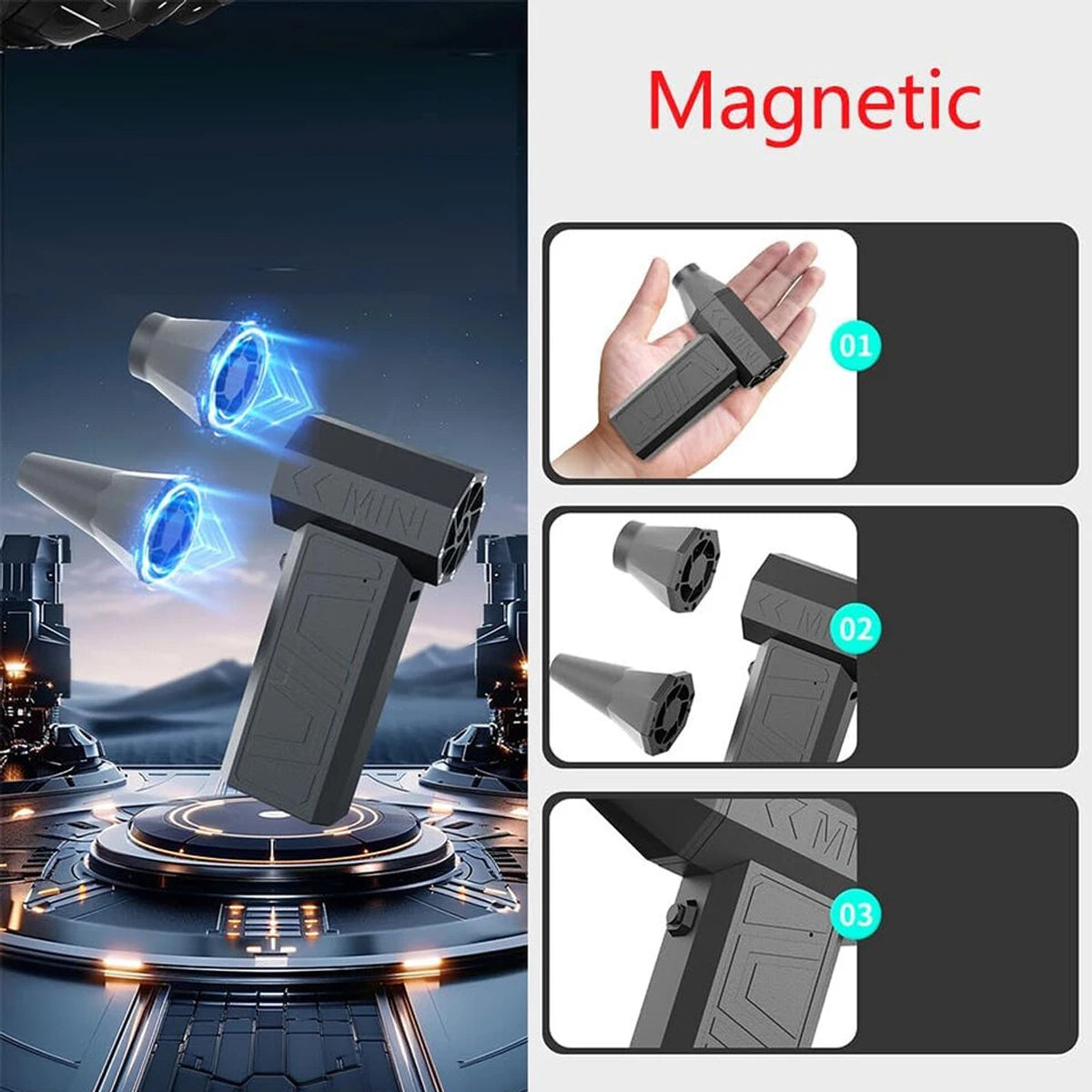 Mini Electric Air Duster 130,000rpm with 3 Speeds, USB-C Rechargeable Turbo Blower