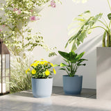 Set of 2 Round Plastic Plant Pots 22cm Stackable Indoor Outdoor Garden Patio Planter Blue