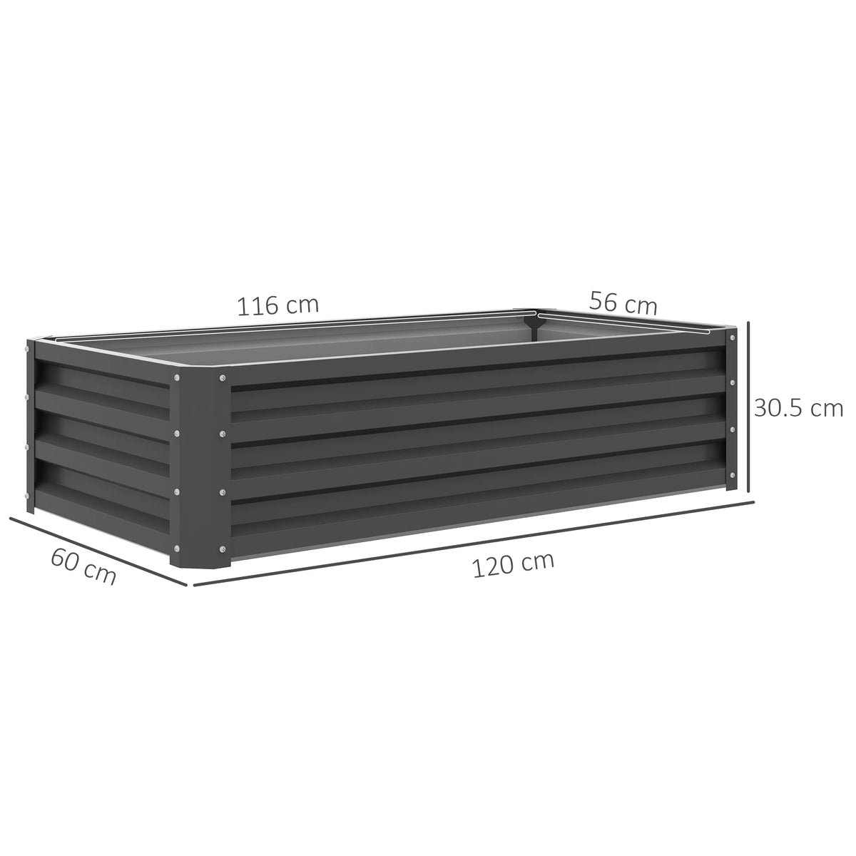 Raised Garden Bed Steel Planter with 30.5cm High Panels Open Bottom Powder Coated Light Grey