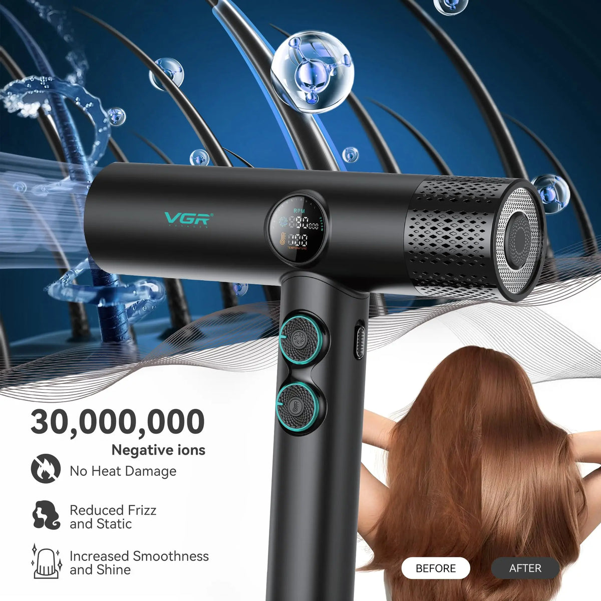 Professional Brushless Hair Dryer 1900W with Magnetic Diffuser and Nozzles, 40 Speed and Heat Levels
