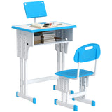 Kids Desk and Chair Set Height Adjustable Study Table with Drawer Book Stand and Pen Slot Ages 6-12