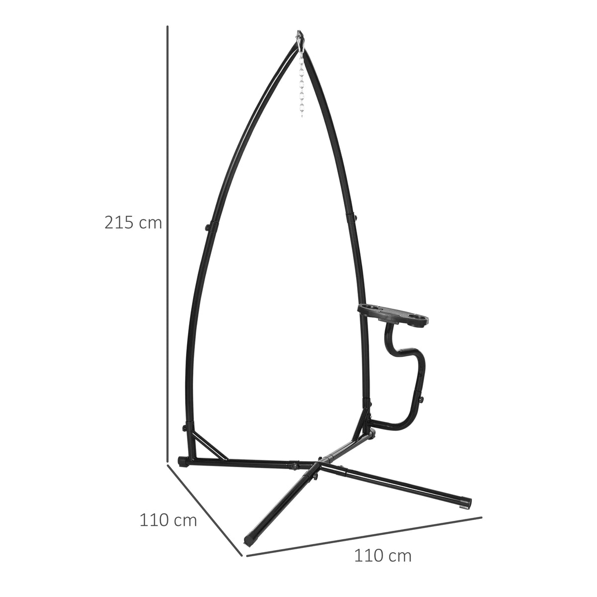 Hammock Chair Stand C Shaped Heavy Duty Powder Coated Metal with X Base and Side Table Indoor Outdoor