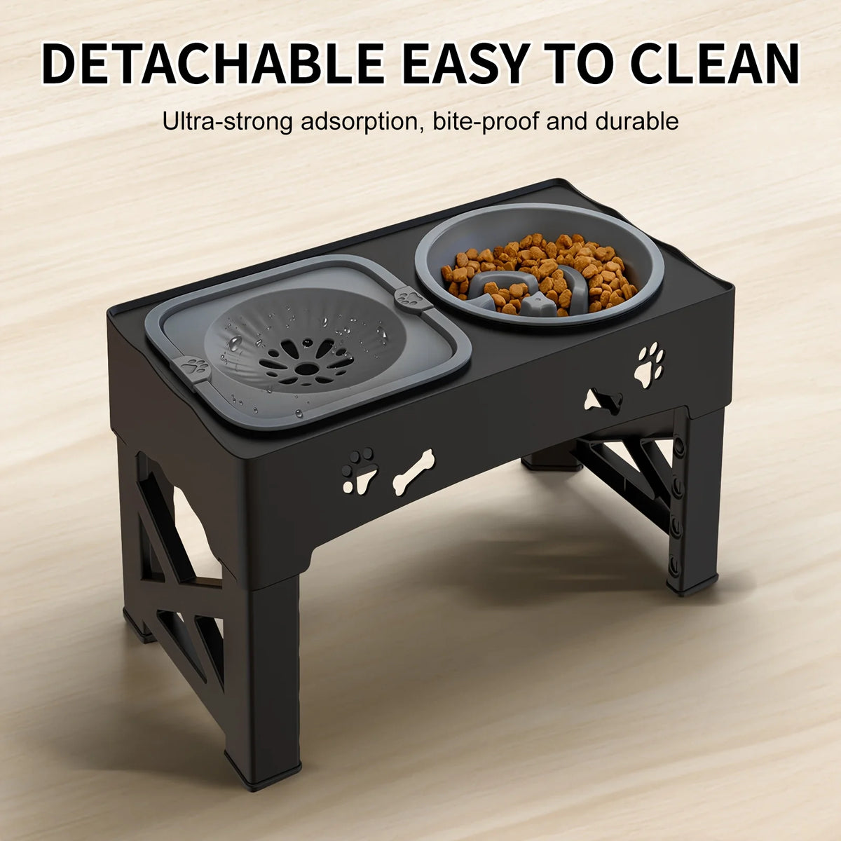 Adjustable Raised Pet Bowl Foldable Dog Cat Feeder with Stainless Steel Bowls