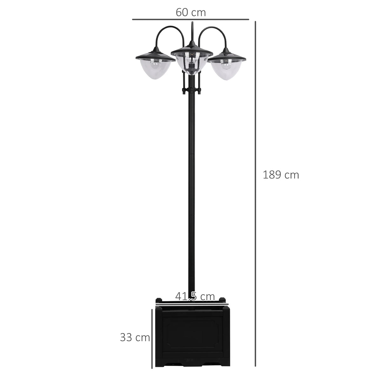 189cm 3-Head Solar Lamp Post with Planter, Dusk to Dawn