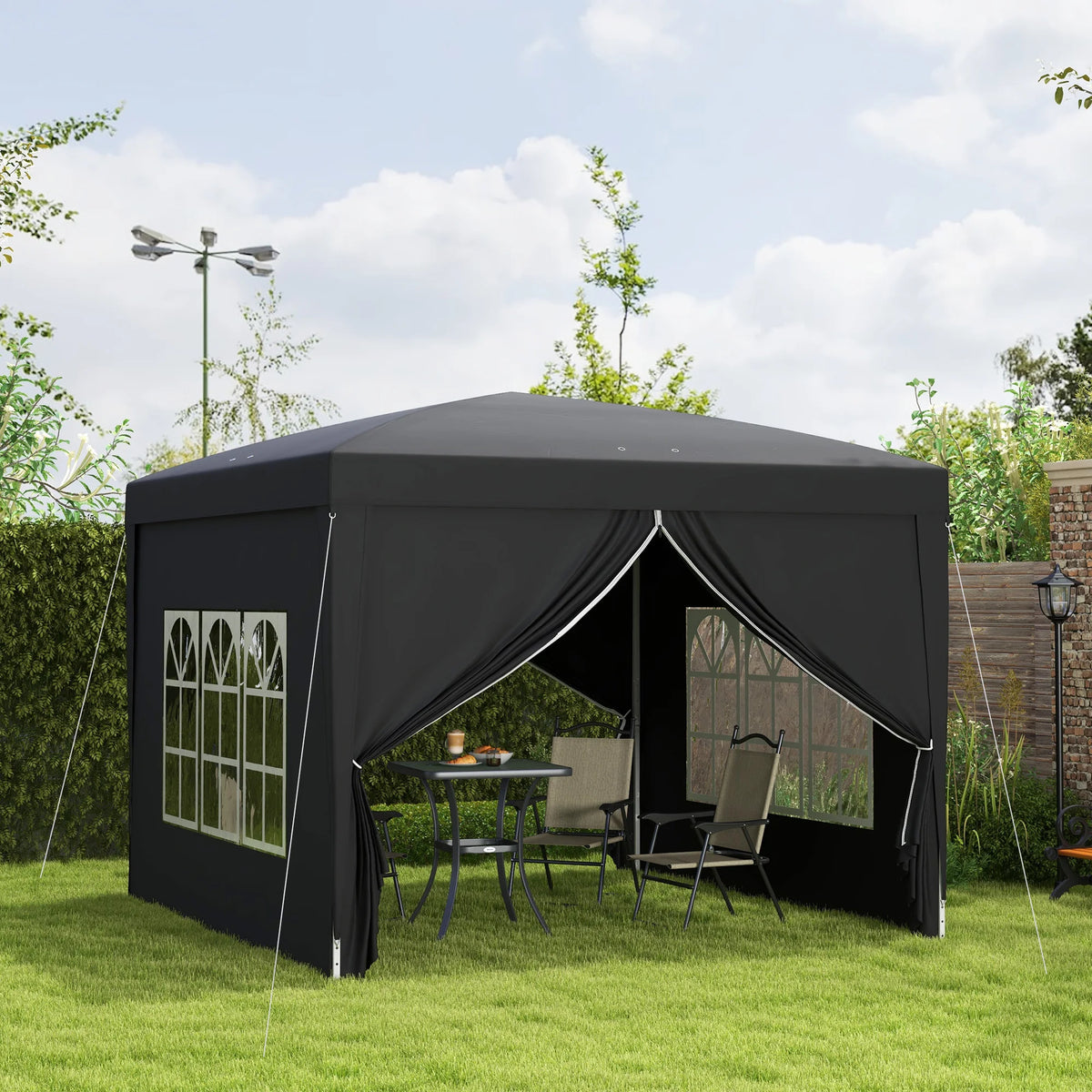 Pop Up Gazebo 3x3m with 2 Removable Walls Water and UV Resistant Powder Coated Steel Guy Ropes and Carry Bag