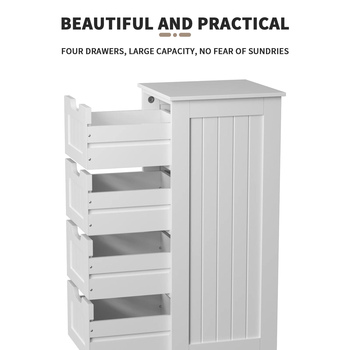 4 Drawer Bathroom Storage Cabinet 30x30x82cm White MDF Freestanding for Bathroom Bedroom Hallway