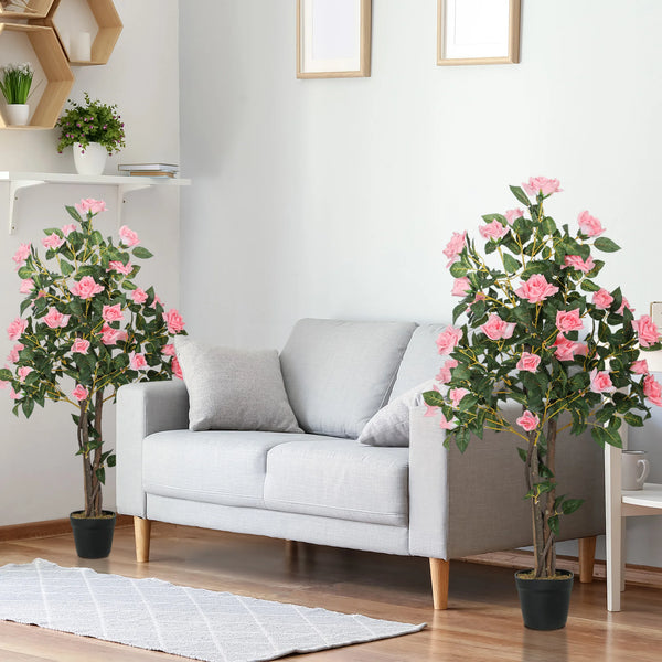 Set of 2 Artificial Rose Trees in Pot, Pink