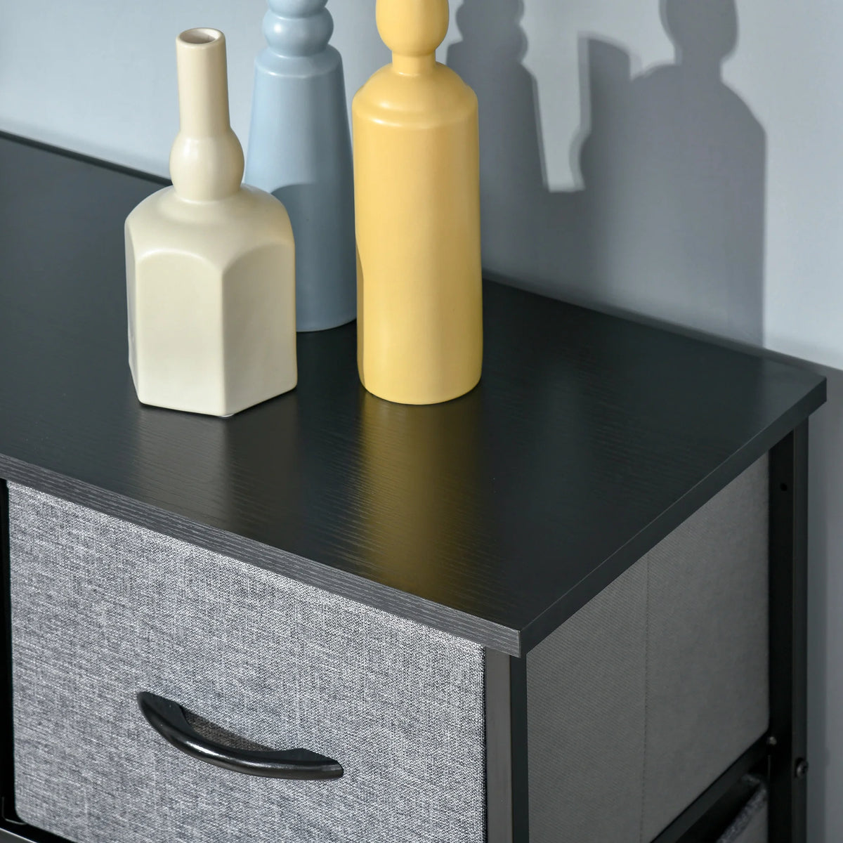 9-Drawer Fabric Chest of Drawers with Steel Frame, Black and Grey