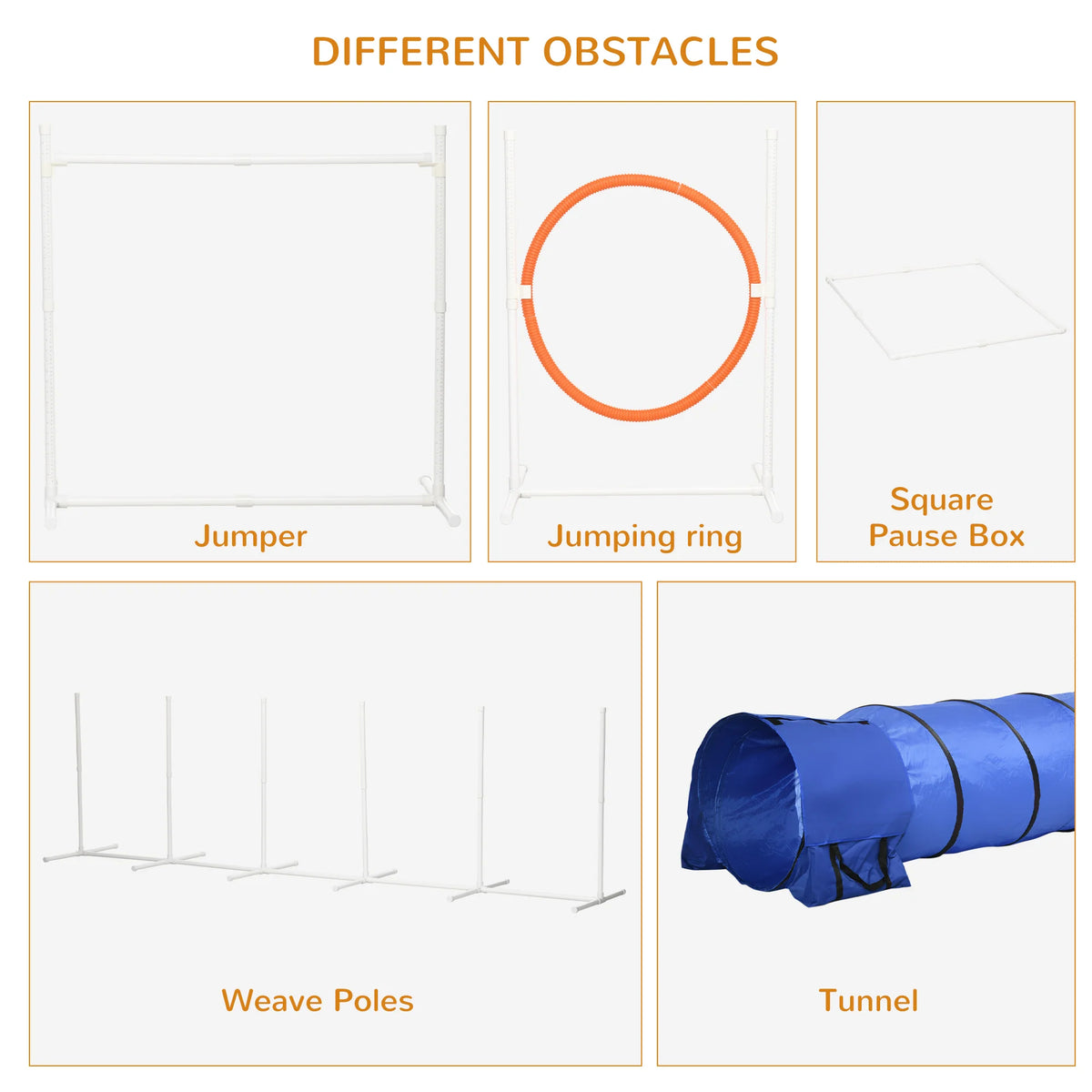 Six-Piece Dog Agility Training Set with Tunnel, Jumps and Weave Poles