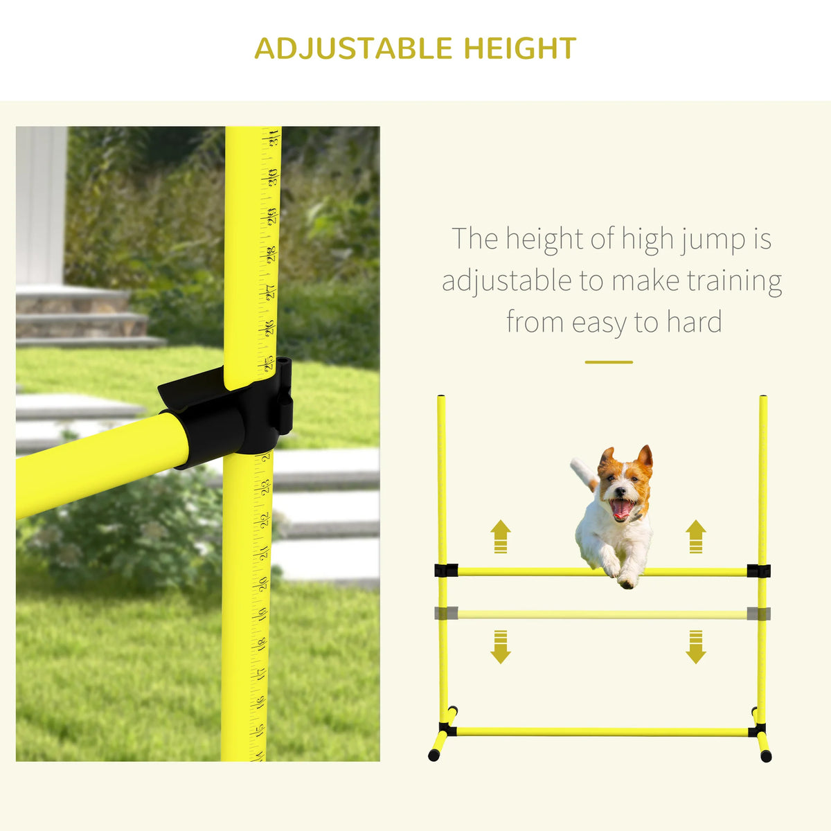 4 Piece Dog Agility Training Set 99x65x94cm Adjustable Height Jumps with Carrying Bag Freestanding Yellow