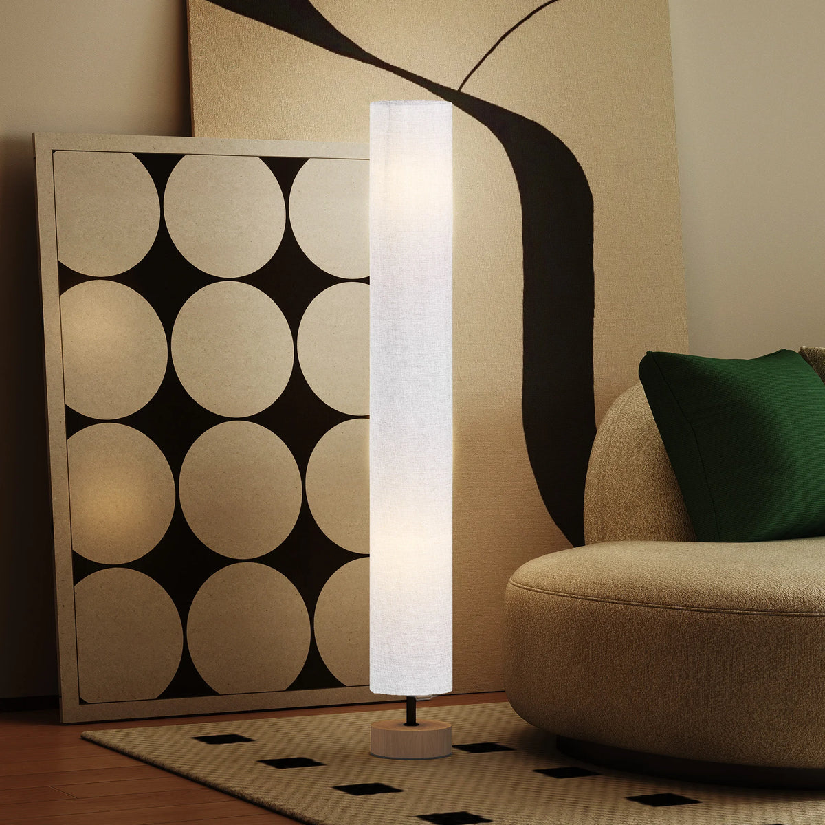 120cm Column Floor Lamp with Fabric Shade and Foot Switch, Grey