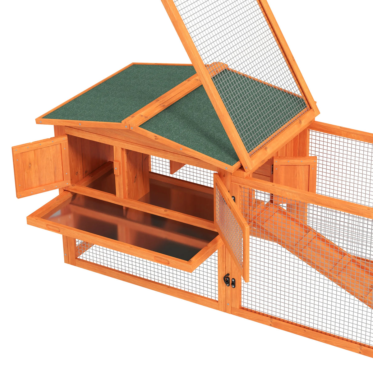 Wooden Rabbit Hutch with Detachable Run Feeding Trough Openable Top and Slide Out Tray Guinea Pig Cage